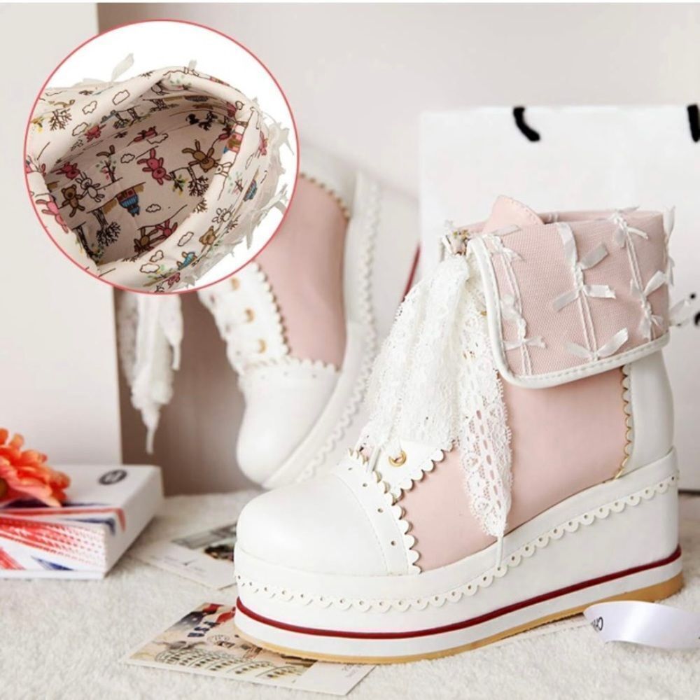 🚦🚦🚦SOLD OUT 🚦🚦Cute Lolita Cosplay Round-toe Lace-up Mid Heel Platform Boots